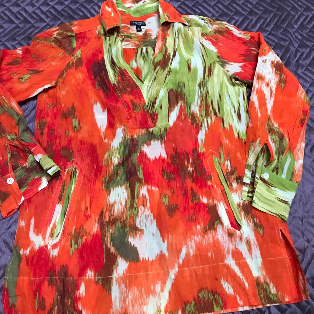 Talbots sz4 Tunic top collared front flat pockets